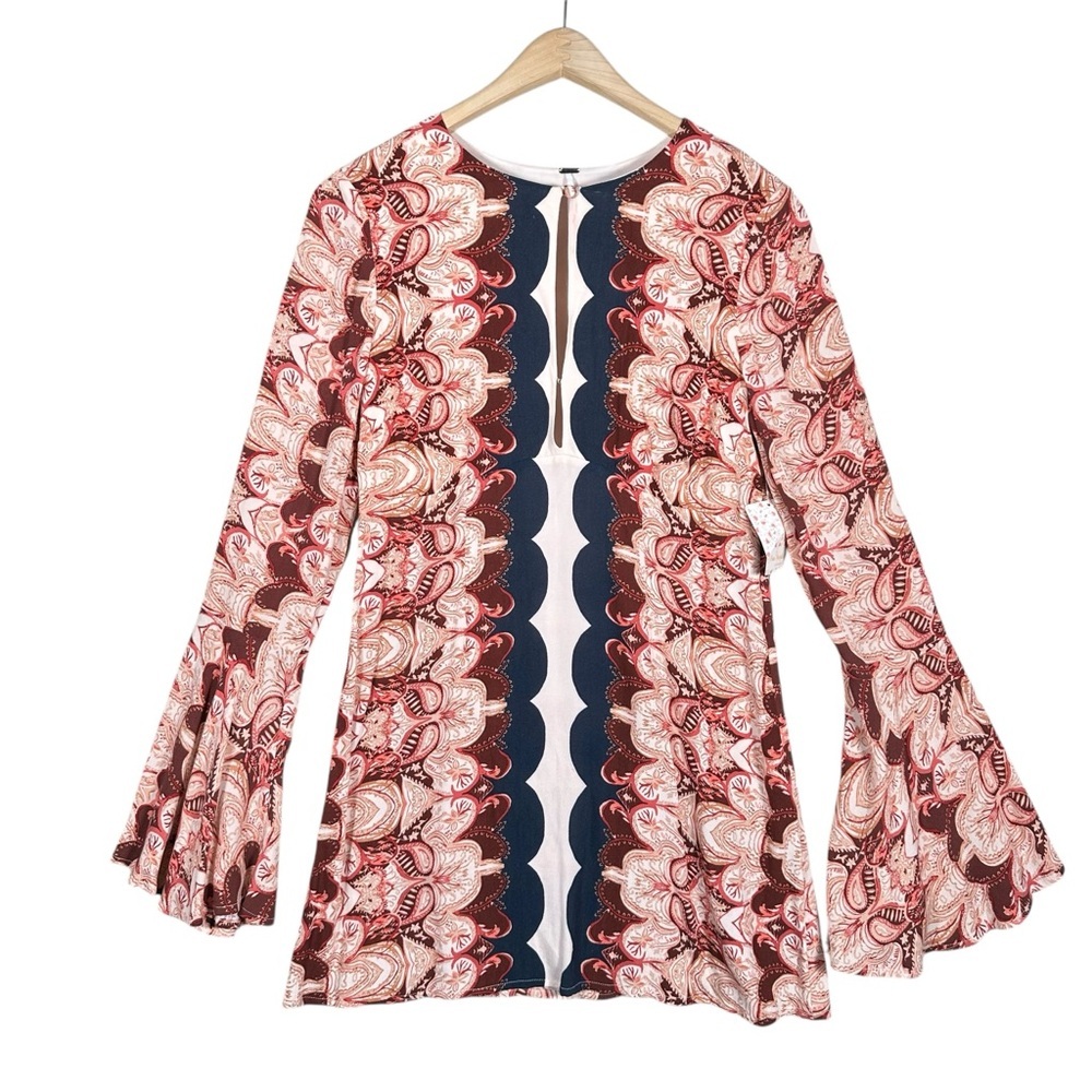 FREE PEOPLE Ossie Vibes Bell Sleeves Print Tunic Dress in Ivory - Picture 5 of 13